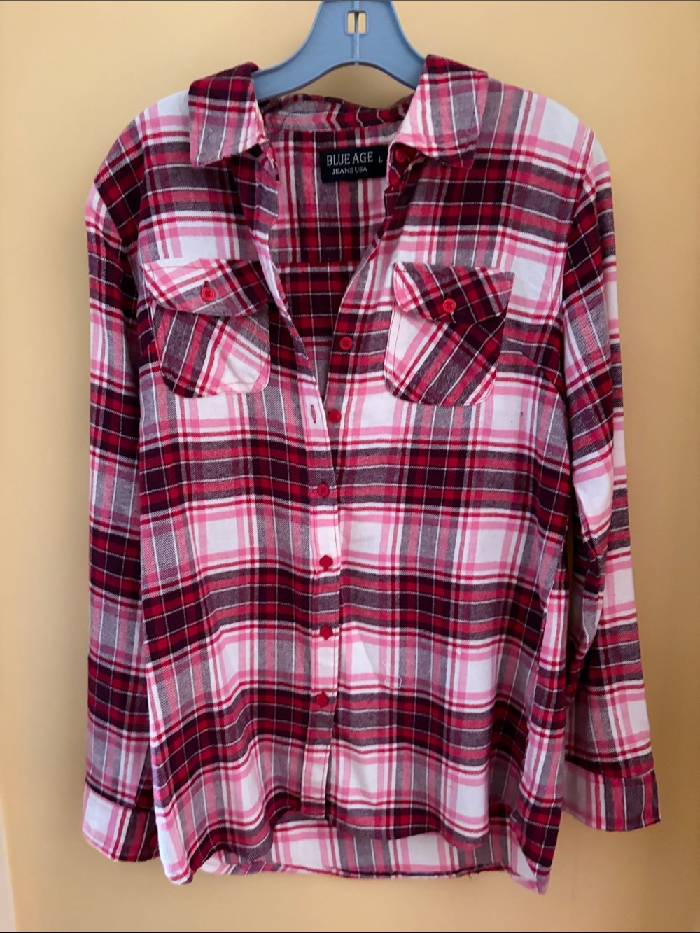 Long Sleeve Flannel Pink & White by Blue Age Jeans USA Size M*